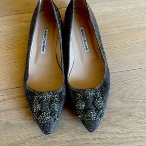 Manolo Blahnik Silver Flats